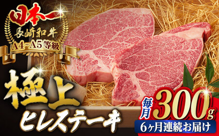 【全6回定期便】極上 ヒレ ステーキ 2枚 300g 長崎和牛 A4～A5ランク 希少部位【野中精肉店】 [VF11] ヒレステーキ 肉 ヒレステーキ 牛肉 ヒレステーキ 赤身 ヒレステーキ 焼肉 ヒ