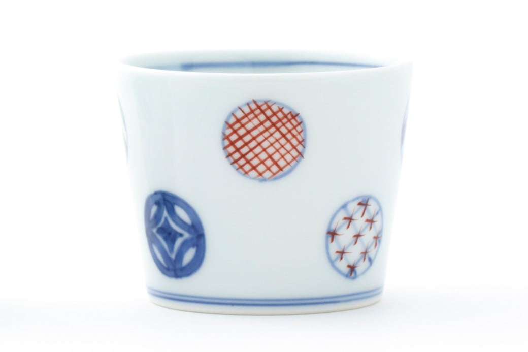 
            【渓山窯】有田焼／染錦八方丸紋　そば猪口
          