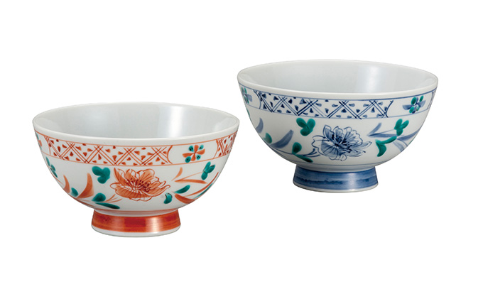 九谷焼　 組飯碗　色呉須花渕小紋  和陶房　a02 