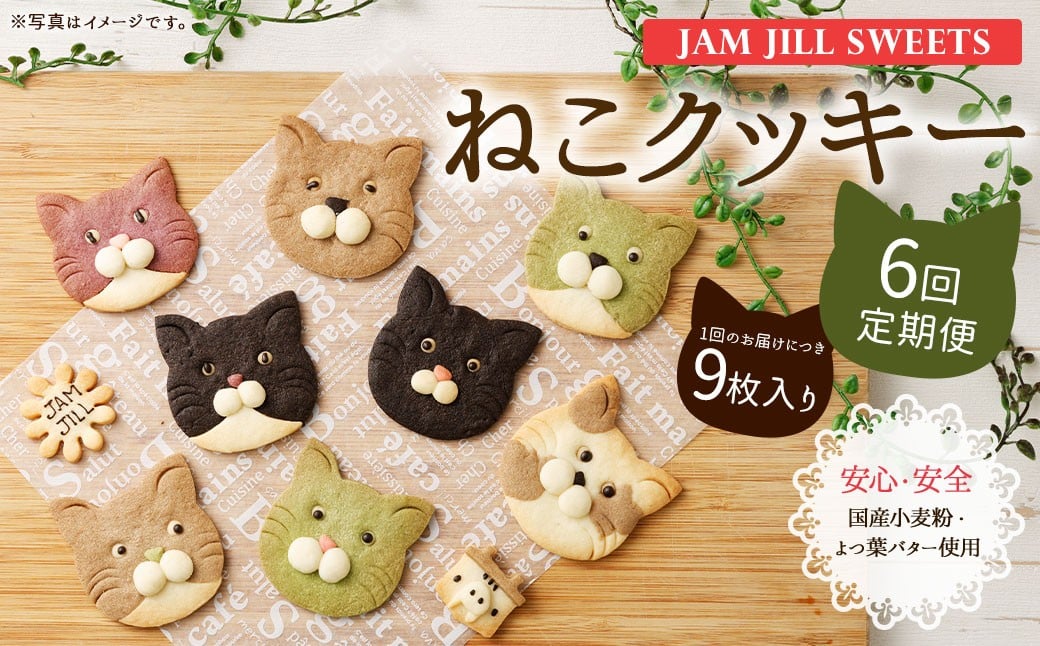 
                  【6回定期便】【詰め合わせ】【ギフト】JAM JILL SWEETS　ねこクッキーセット（9枚入り） 詰め合わせ スイーツ 洋菓子 ネコ ねこ ギフト プレゼント 手作り クッキー セット お菓子 菓子 9枚 定期便
                