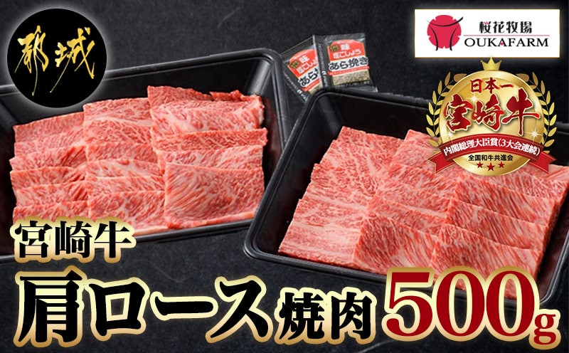 
宮崎牛肩ロース焼肉500g_MJ-6514_(都城市) 牛肉 牛肩ロース焼肉用 (250g×2パック) 計500グラム 粗挽き塩コショウ (2袋) ギフト 贈答用
