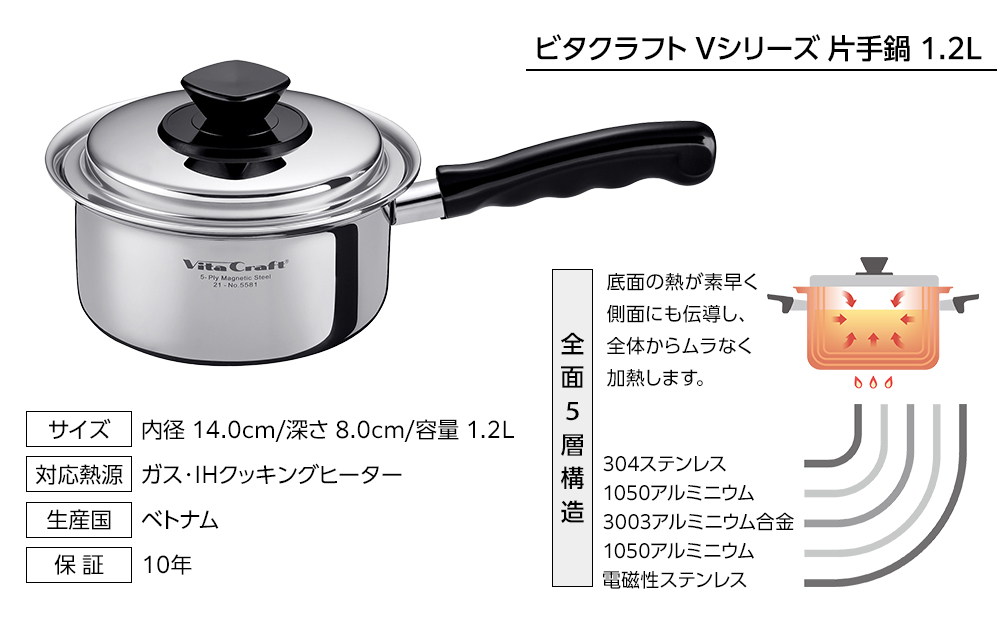 ビタクラフト Vシリーズ 片手鍋 1.2L 5581