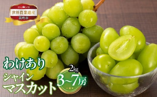 【2026年発送★先行予約】山梨県笛吹市産　わけありシャインマスカット　2kg　3房～7房 223-017-26y