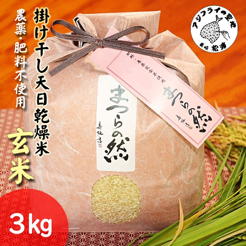 【ふるさと納税】＼母の日・父の日／《栽培期間農薬・肥料不使用米》まつらの然 掛け干し天日乾燥米 玄米3kg【B2-216】