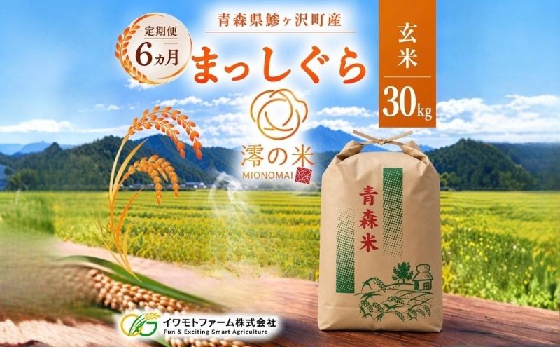 【6回定期便】米 30kg （ 30kg × 1 ） 玄米 まっしぐら イワモトファーム 青森県産 令和8年産 6ヶ月 定期便 新米 健康 栄養 食物繊維 業務用 大容量 ブランド米 直送 農家直送 お取り寄せ お米 こめ コメ 国産 送料無料