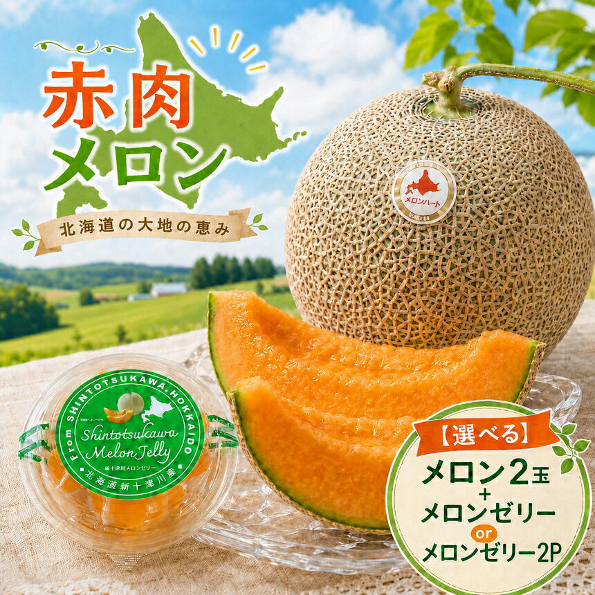 【ふるさと納税】赤肉メロン 2玉 ＆ ミニメロンゼリー セット 15個入 / メロンゼリー 2パック 【令和8年7月～8月上旬発送】 | 数量限定 期間限定 ノースランドレッド 果物 フルーツ メロン デザート スイーツ 贈答用【北海道新十津川町】