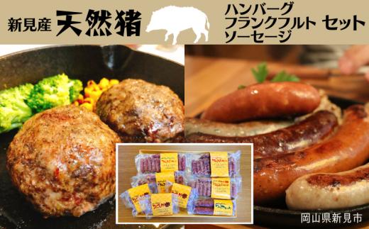 新見産 天然猪肉 ハンバーグ フランクフルト ソーセージ セット 猪肉 ジビエ