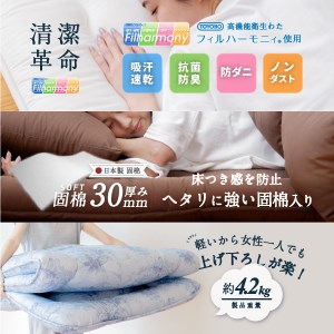防ダニ抗菌敷布団 ダブルロング 140cm×210cm 3色から選べる