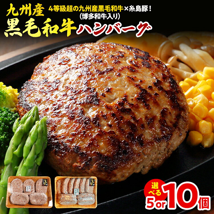 【ふるさと納税】九州産黒毛和牛×糸島豚ハンバーグ 150g 博多和牛入り 4等級超 個数が選べる 5個 10個 ハンバーグ 和牛 牛肉 合挽 冷凍 焼くだけ簡単 独自スパイス 豚肉 惣菜 おかず お弁当 お取り寄せグルメ 国産牛 贅沢 旨味