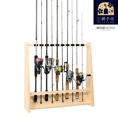 ふるさと納税 横手市 WOOD WORKS ロッドスタンド10本掛け　本体カラー:ナチュラル/フェルトカラー:ブラック