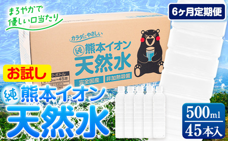 【6ヶ月定期便】水 500ml 家計応援 くまモン の ミネラルウォーター 天然水 熊本イオン純天然水 ラベルレス 45本 500ml 《申込み翌月から発送》 飲料水 定期 ｜人気天然水 大人気返礼品 ブランド天然水 熊本県天然水 玉東町天然水 特産品天然水