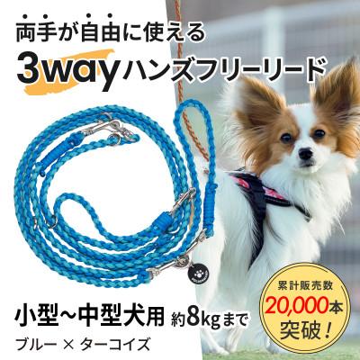 ふるさと納税 掛川市 【犬用】3WAYハンズフリーリード(小型〜中型犬用)ブルー×ターコイズ【ゴールデンママ】