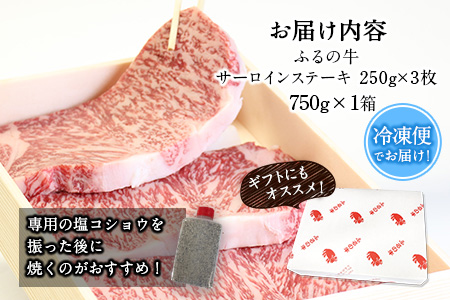ふるの牛（黒毛和牛）特選サーロインステーキ 750g(250g×3枚) ゲランド塩付き A5 有限会社ふるの《30日以内に出荷予定(土日祝除く)》