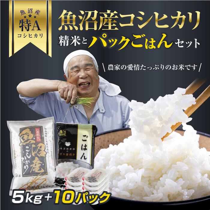 【ふるさと納税】新潟県 魚沼産 コシヒカリ お米 5kg & こしひかり パックごはん 10パックセット （お米の美味しい炊き方ガイド付き）