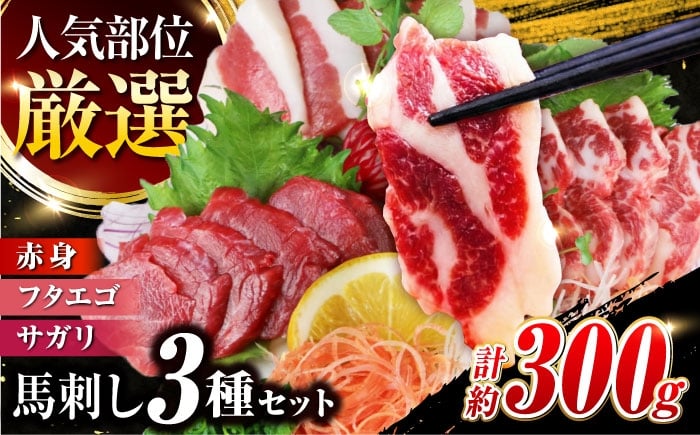 
            【数量限定】馬刺し 3種 盛合わせ 約300ｇ （赤身 サガリ フタエゴ）【阿蘇牧場】 [AYBX098]
          