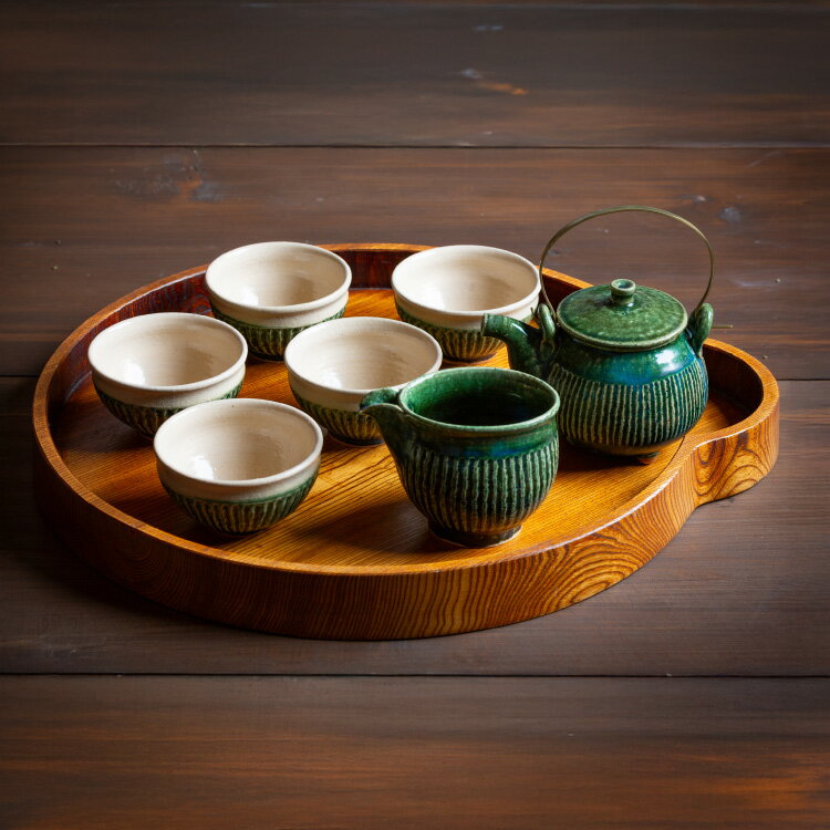 【ふるさと納税】お茶 ティーセット 茶器セット 織部釉 土瓶 湯冷まし(片口) 汲出し湯呑み5個 [抱星窯 長崎県 東彼杵町 hs42bag390000] 急須 土物 茶 湯呑み グリーン 濃緑