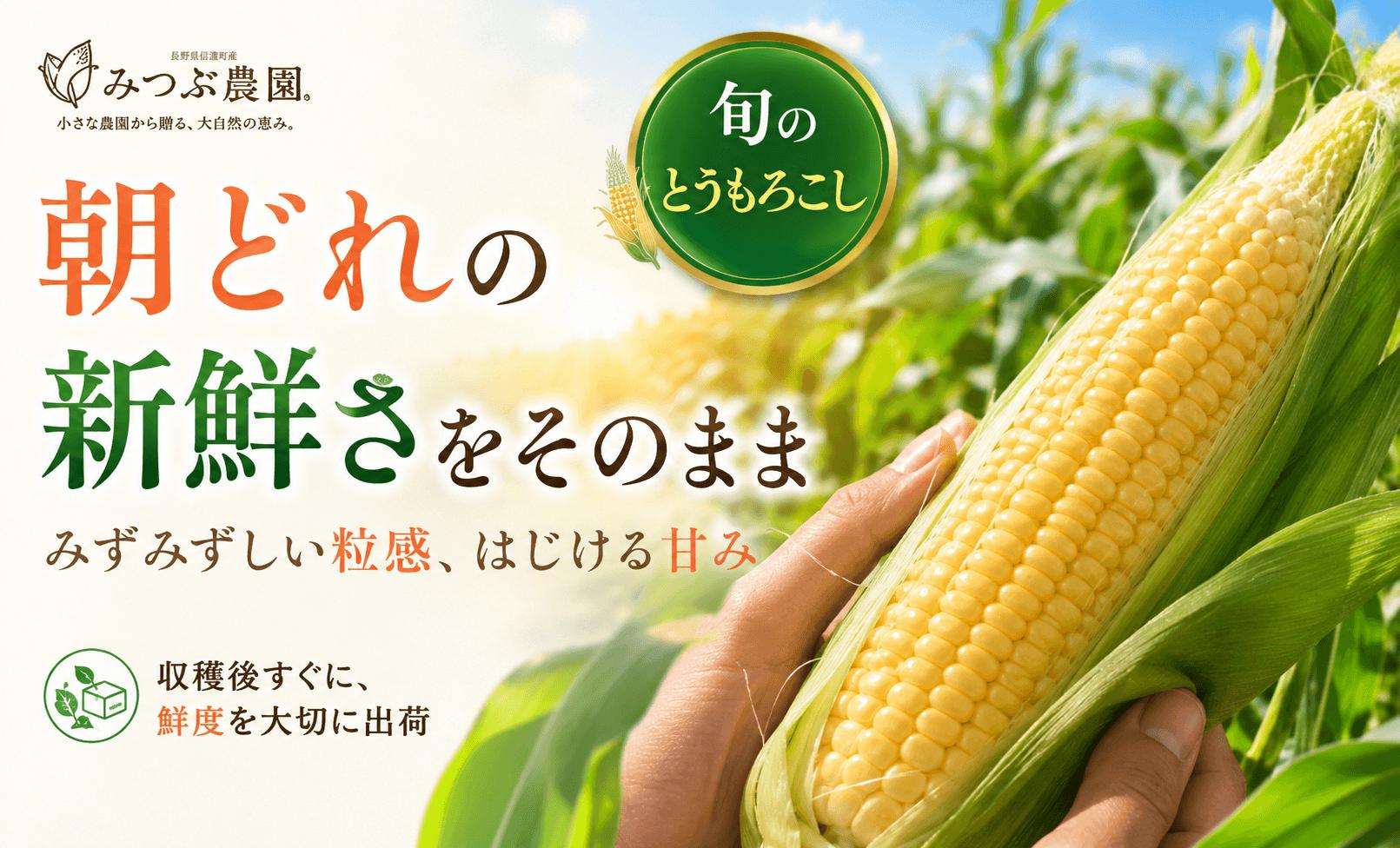 最盛期の最も美味しいタイミングを熟練の目で見極め、朝採りした新鮮さをそのまま出荷いたします。はじける極上の甘みをご堪能ください。