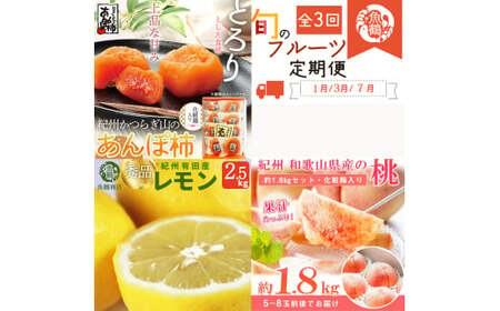 定期便 【全3回】果物定期便 あんぽ柿 レモン 桃【tkb391】