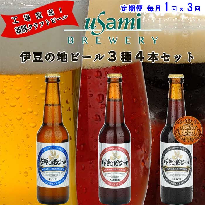 W03【ふるさと納税】【定期便 全3回】伊豆の地ビール 3種4本セット ゴールド×2本・アンバー×1本・ブラック×1本 毎月1回×3回