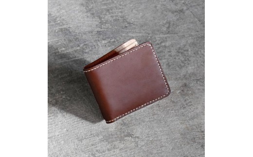 栃木レザー使用｜滑らか本革二つ折り財布｜Half wallet 01C｜チョコ｜minca（全7色)