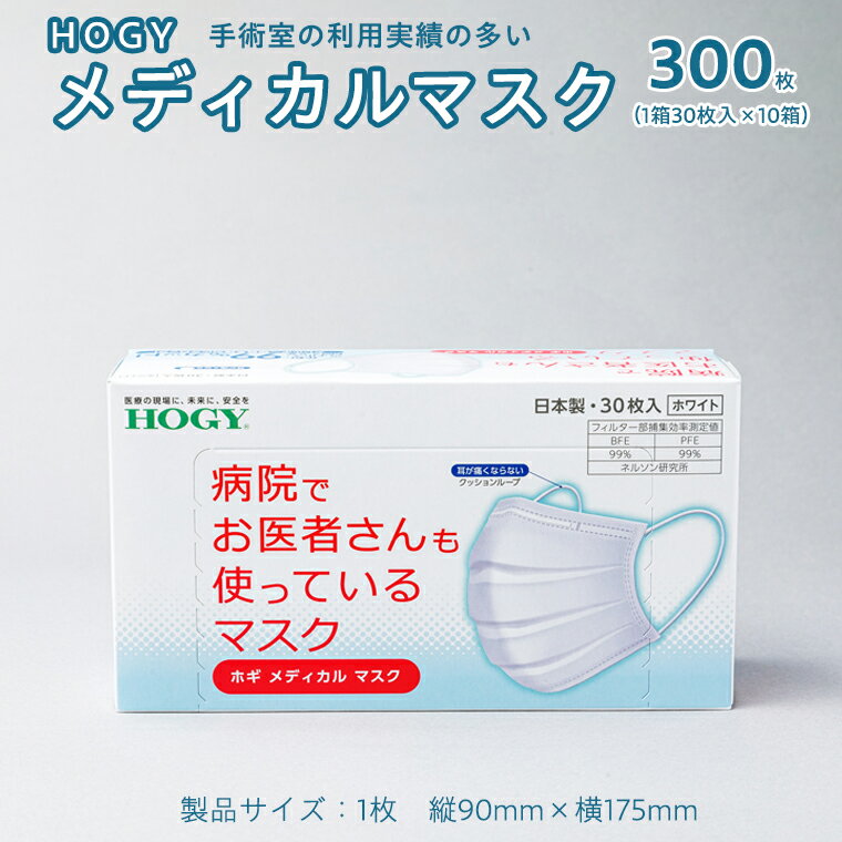【ふるさと納税】ホギメディカル マスク 箱タイプ 10箱 ( 1箱 / 30枚入 ) 300枚 HOGY 高品質 認証マスク 不織布 清潔 安心 安全 予防 楽
