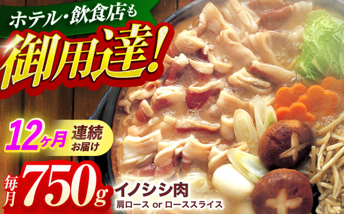 【12回定期便】ジビエ 天然 猪肉 肩ロース ＆ ロース スライス750g【照本食肉加工所】[OAJ057] / 猪肉 いのしし ぼたん鍋 しし鍋 猪肉