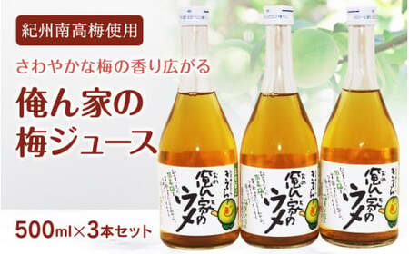 俺ん家の梅ジュース500ml×3本セット / 和歌山 和歌山県産 田辺市 紀州南高梅 南高梅 梅 梅ジュース なつかしい【ktr007-3】