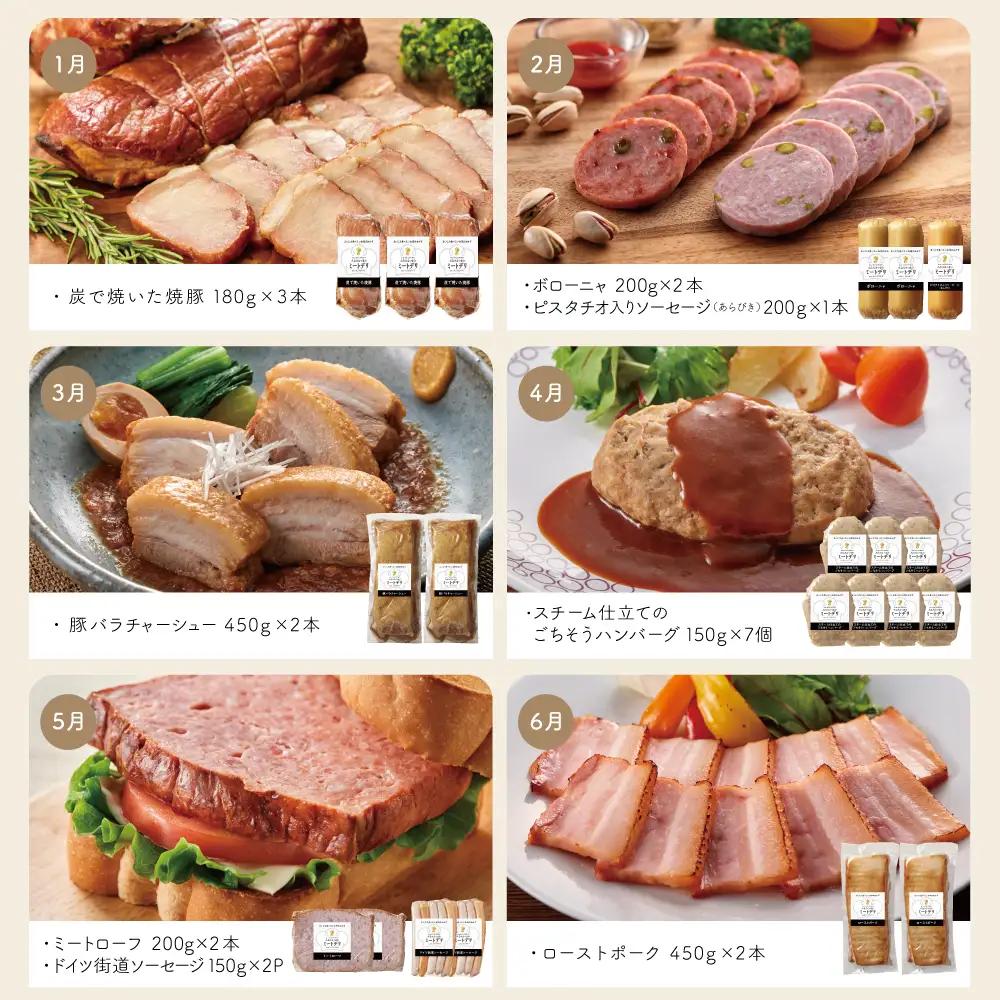 【定期便 全12回】お肉のおかず定期便［みなみさつまのミートデリ］  ハンバーグ 焼き豚 ウインナー ソーセージ ローストポーク ハム ピスタチオ入り フランクフルト 切落し ミートローフ 豚バラ チ