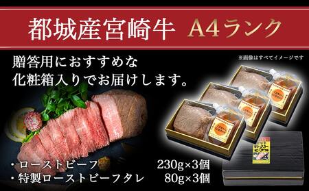 宮崎牛ローストビーフ 230g×3個_AF-2602_(都城市) 都城産宮崎牛 A4ランク ローストビーフ 230g×3個 特製ローストビーフタレ 80g×3個 ギフト 贈答用 おつまみ