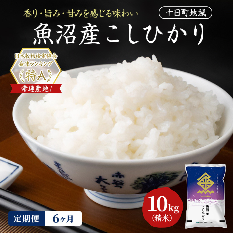 【6ヶ月定期便】魚沼産こしひかり(十日町地域) 精米 10kg(5kg×2) 米 お米 コシヒカリ 定期 十日町市