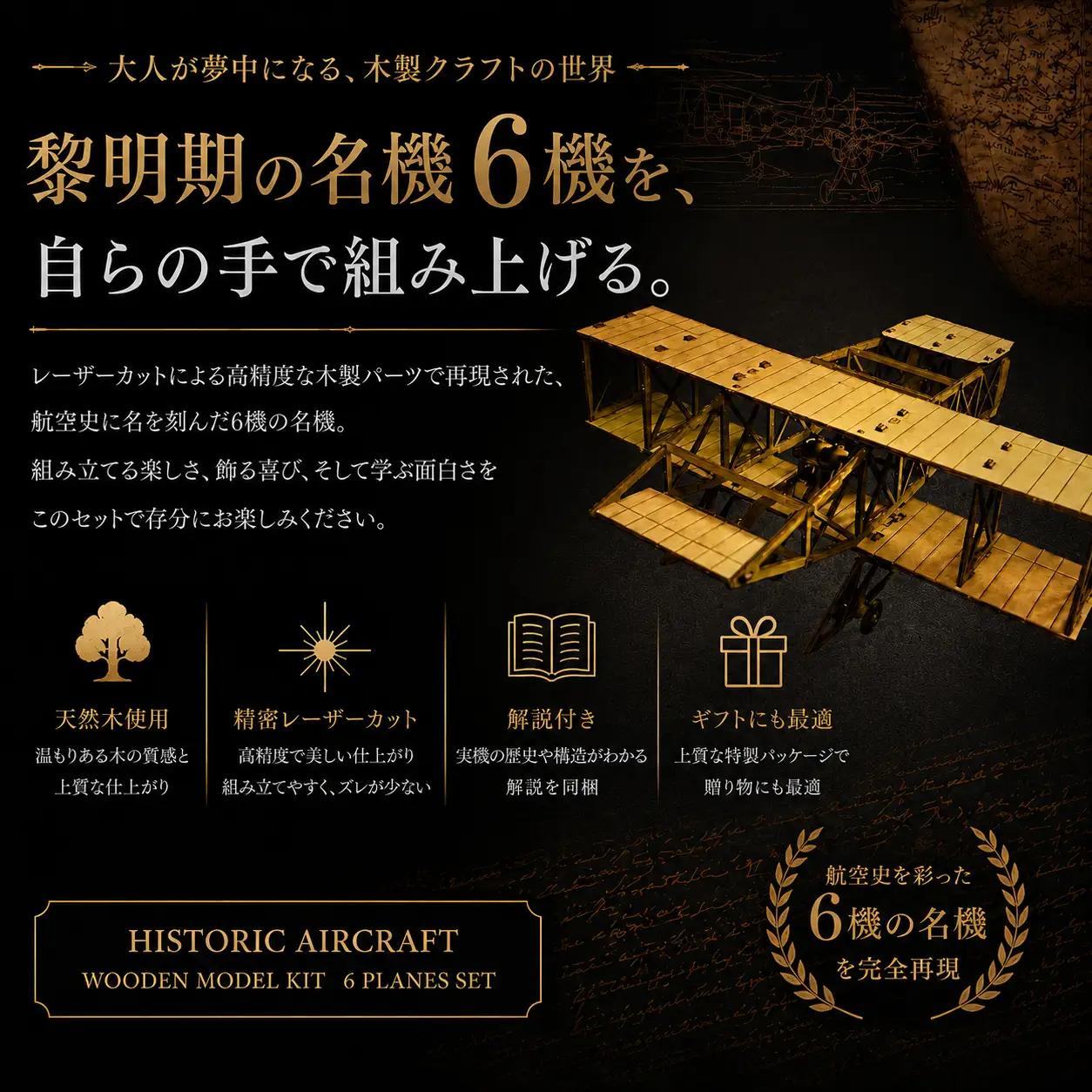 模型 航空機模型 6機セット | 航空機 飛行機 模型 モデル 航空機モデル 飛行機モデル 木製 組み立て 組立て キット アンリ・ファルマン1910年型 ライト式複葉機 ルイ・ブレリオ Ⅺ-2bis
