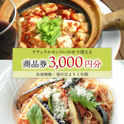 【 3,000円分 】 ナチュラルセンスいのせ チャイナ ＆ フレンチ レストラン 商品券 食事 レストラン ランチ ディナー ギフト プレゼント 祝い [CF013ci]