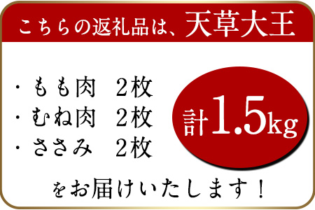 天草大王 贅沢1羽セット 約1.5kg【幻の地鶏】もも・むね・ささみ 各2枚《60日以内に出荷予定(土日祝除く)》 熊本県 葦北郡 津奈木町