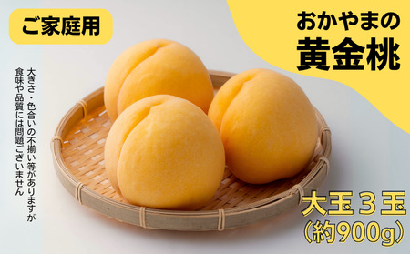 家庭用 黄金桃 3玉 大玉 約900g 岡山県産【先行予約 2026年8月下旬から順次発送】