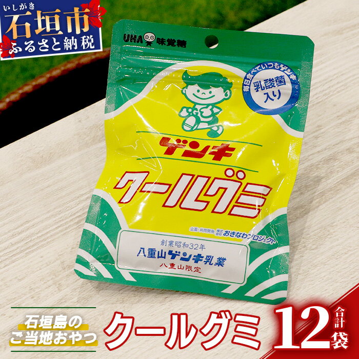 【ふるさと納税】【島外不出のゲンキくんグッズが返礼品に!!】八重山ご当地キャラクターゲンキくん クールグミ 12袋 八重山ゲンキ乳業 お土産 観光 ゲンキくん ゲンキクール サイダー 乳酸菌入り 沖縄県 石垣市 送料無料【日本最南端寺院石垣島桃林寺 ご祈祷ステッカー付】