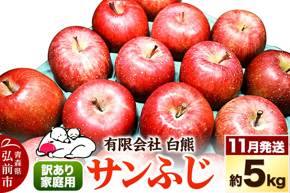 【26年11月下旬発送】りんご 訳あり家庭用 白熊 サンふじ 約5kg（14～20玉程度）糖度13度 先行受付 [先行予約 アップル おいしい ふじ りんご 果実 果物 赤色 糖度 美味 林檎]