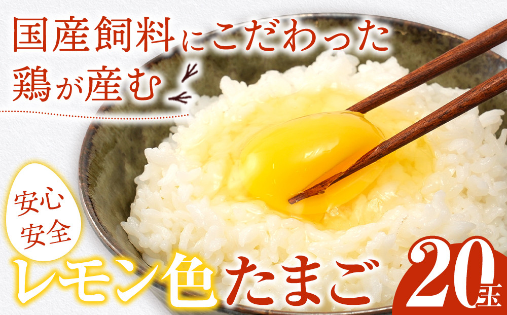 国産飼料にこだわった鶏が産む安全安心の 『レモン色たまご』20玉（15玉＋割れ保証5玉） ［Hn3］