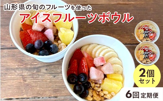 【山形県の旬のフルーツ】を使ったアイスフルーツボウル2個×6回定期便 さくらんぼ もも シャインマスカット ラ・フランス りんご F2Y-4428