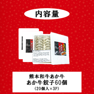 【三協畜産】熊本和牛 あか牛 熊本県産 肥育 加工品 阿蘇 熊本 褐毛和種 褐牛 和牛 ご当地 あか牛100% 牛肉 餃子 ぎょうざ 20個 3セット 計60個 ジューシー 惣菜 おかず ご飯のお供