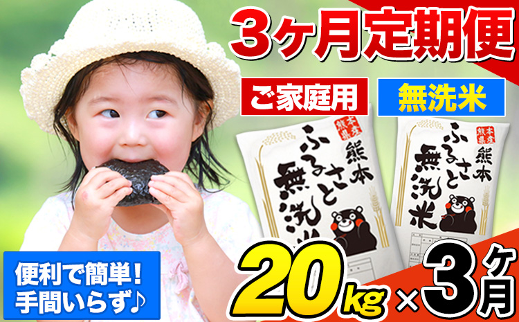 【3ヶ月定期便】熊本ふるさと無洗米 20kg 訳あり《お申込み翌月から出荷》 熊本県産 無洗米 5kg×4袋---mifune_lcl_1204_mo3_---