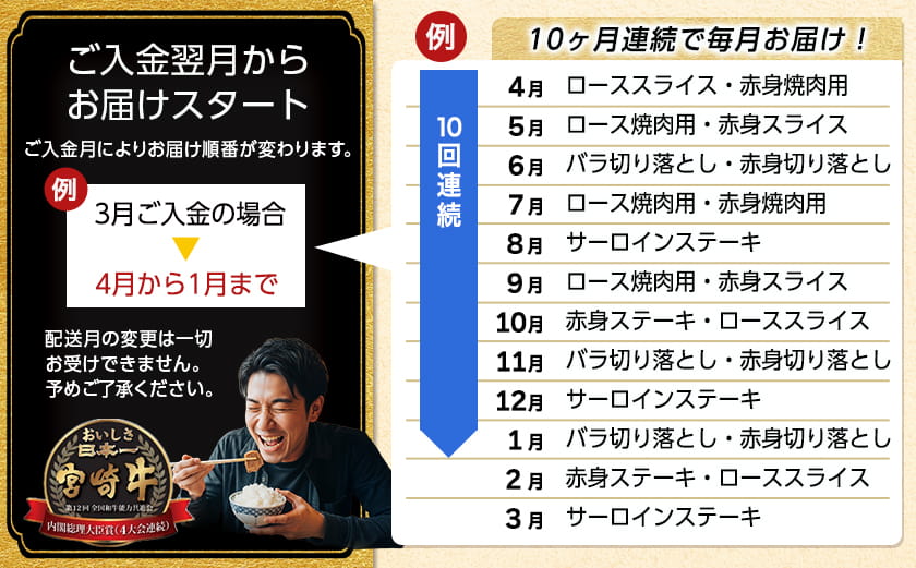宮崎牛定期便(10ヶ月)〔T120（10）-0103〕