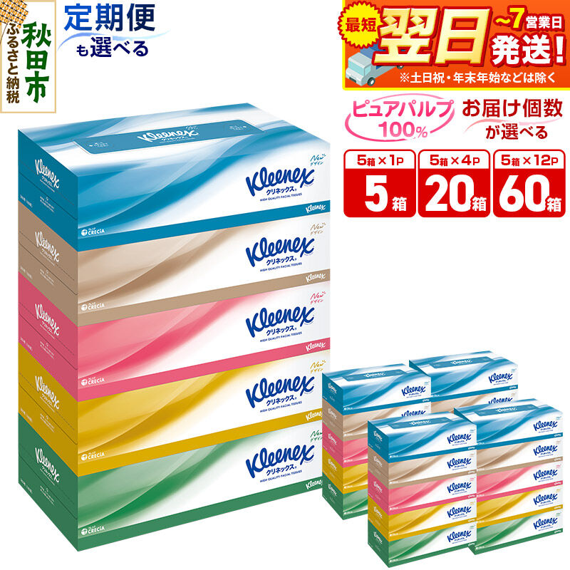 【ふるさと納税】ティッシュ クリネックス【選べる：内容量（5箱／20箱／60箱）×お届け回数（1回／2回／3回／4回）】ティッシュペーパー [クリネックス ティッシュ 日本製紙クレシア ボックスティッシュ ティッシュペーパー 定期便]