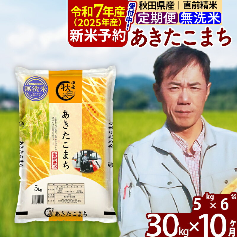 【ふるさと納税】※令和7年産 新米予約※《定期便10ヶ月》秋田県産 あきたこまち 30kg【無洗米】(5kg)2025年産 お届け周期調整可能 隔月に調整OK お米 みそらファーム