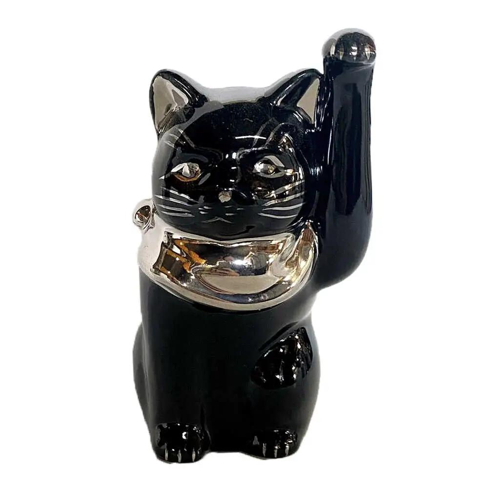 【瀬戸焼】江戸猫 4寸手長 ブラック プラチナ 左手上げ 13cm 化粧箱入り【スズカ】 / 招き猫 インテリア 雑貨 置き物 開運 / 瀬戸市 [BBDJ008]