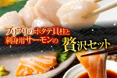 根室海鮮市場＜直送＞刺身用ほたて貝柱200g・刺身用トラウトサーモン(背)300～400g×1本 A-28208