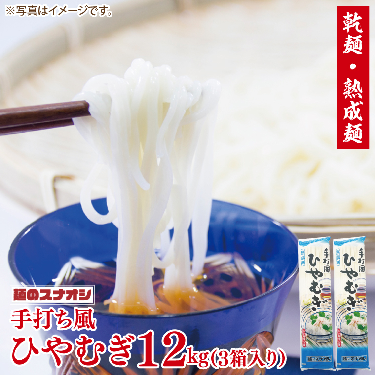 【麺のスナオシ】手打風ひやむぎ３箱　計12kg（200ｇ×60袋）（乾麺）【冷や麦 麺 長期保存 保存食 防災 人気 大容量 水戸市 茨城県】（BY-12）