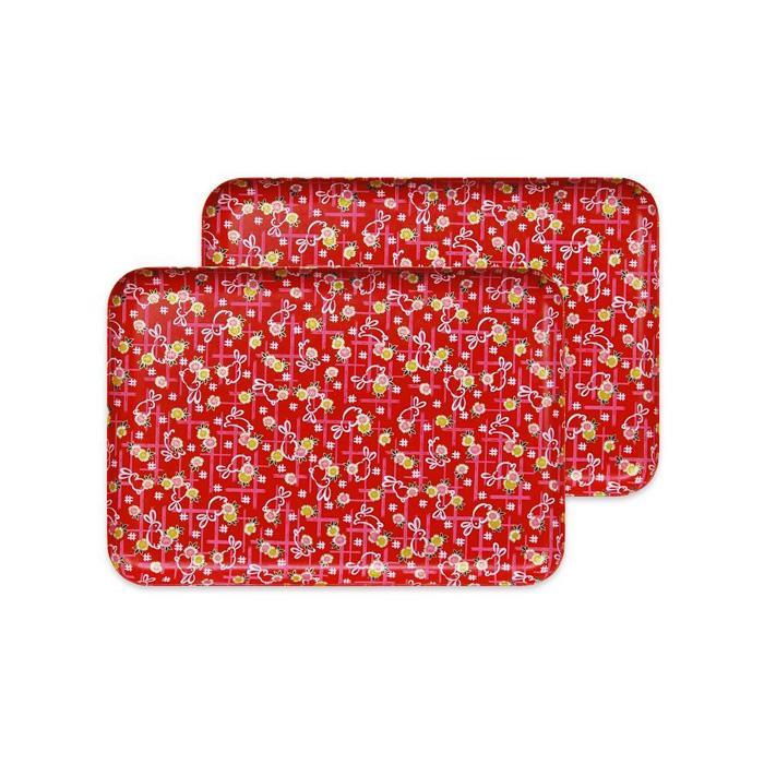 タツクラフト 友禅和紙トレー M 33cm 2枚セット 小花 舞うさぎ 【Tk308】　DA90133VC06