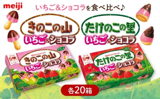 チョコレート 明治 きのこの山 たけのこの里 いちご＆ショコラ 各20箱（計40箱） チョコレート きのこの山 たけのこの里 食べくらべ お菓子 おやつ チョコ クッキー イチゴチョコ スイーツ アソート 大容量 ストック 人気 おすすめ 大阪府高槻市/株式会社 丸正高木商店 [AOAA068]
