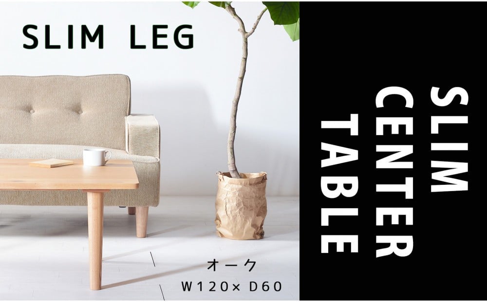 
            【どんなお部屋にもぴったり】 やさしいデザインのスリムセンターテーブル 120×60 オーク ローテーブル 無垢材 国産 大川家具
          