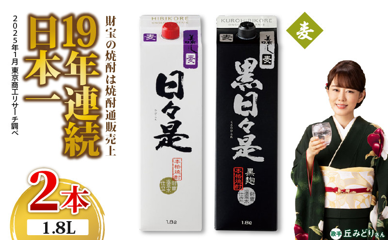 
            2761 麦焼酎 紙パック2本 『日々是（麦）』『黒日々是（麦）』温泉水仕立ての焼酎　KN021-010
          